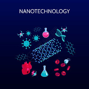 纳米技术等距彩色背景与科学符号孤立矢量插图图片