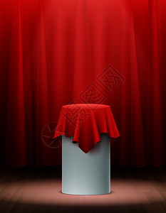 展示红色绸布舞台上的真实背景矢量插图图片
