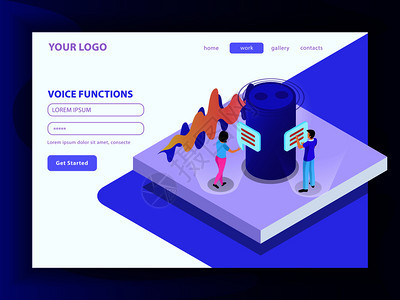 语音功能合落地页格式与智能扬声器人们语音消息等距矢量插图通信图片