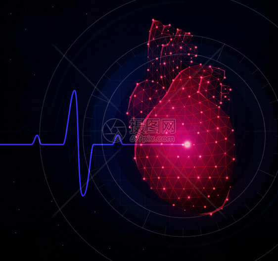 创新的医学成与多边形线框心脏符号现实矢量插图图片