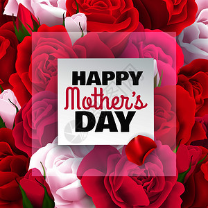 母亲日彩色卡片与红色白色玫瑰快乐母亲日标题矢量插图图片