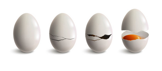 开裂鸡蛋现实图标白蛋四个步骤的裂纹矢量插图图片