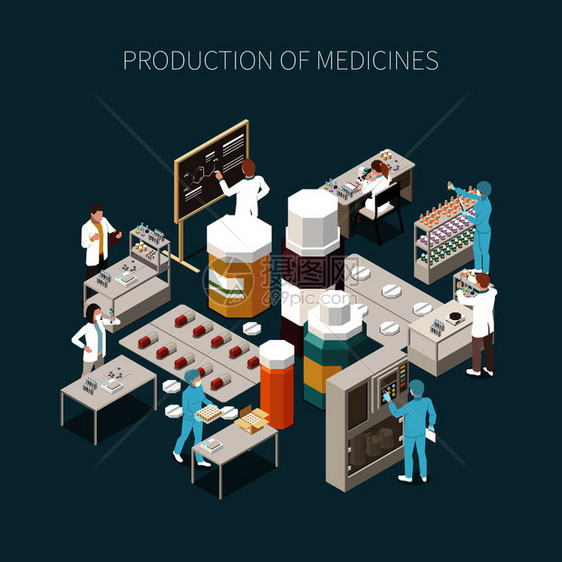 彩色分离药物生产合物,生产药物描述医学实验室载体插图图片