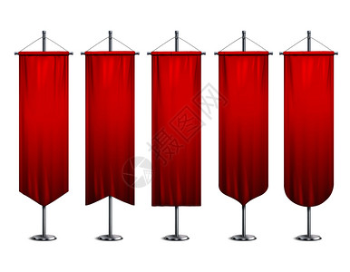 信号红色长运动广告旗横幅样本杆架支撑基座现实矢量插图背景图片