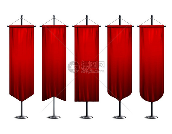 信号红色长运动广告旗横幅样本杆架支撑基座现实矢量插图图片