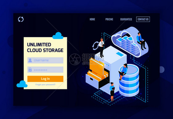 云服务等距登陆页网站背景与登录提示点击链接图像矢量插图图片