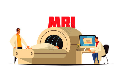 彩色平板医学MRI成MRI室医院进行治疗矢量插图图片