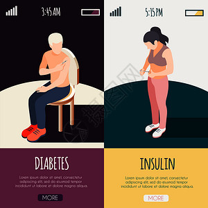 糖尿病等距横幅与男女患者给自己注射胰岛素载体插图背景图片