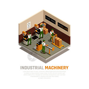 工业机械等距成与工厂工人符号矢量插图高清图片