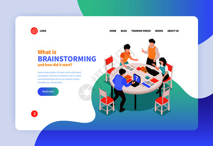 等距队头脑风暴横幅网站登陆页与可点击链接文本图像矢量插图图片