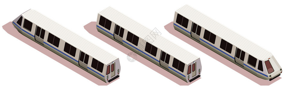 运输等距成与三个地铁列车隔离白色背景三维矢量插图图片