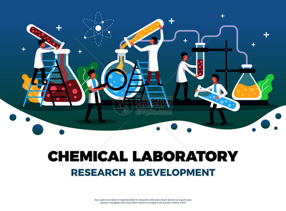 实验室背景成,可编辑文本平符号,人类字符试管矢量插图图片