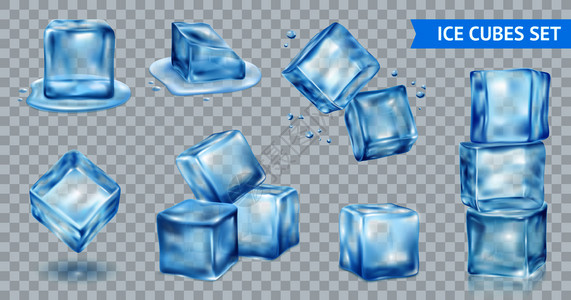 蓝色冰块透明写实孤立矢量插图图片