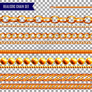 套现实链透明彩色图像与黄金珠宝,各种图案同形状的矢量插图图片