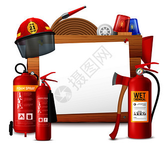 灭火机框架与清晰的纸木表与灭火瓶单位矢量插图图片