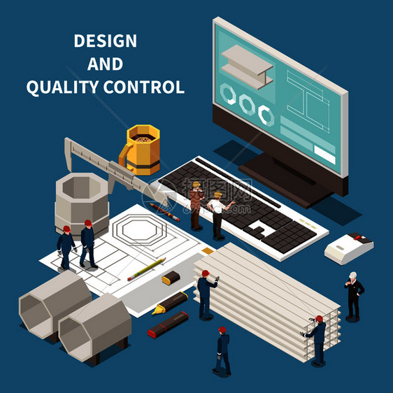 金属工业控制设备铸造工人等距成三维矢量插图图片