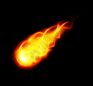 火球现实海报与燃烧黄色飞行天文物体黑色背景矢量插图背景图片