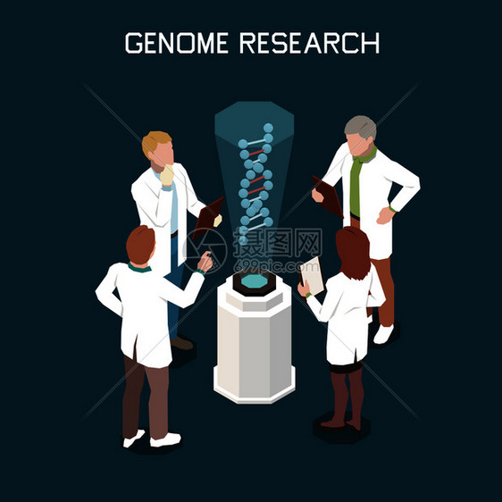 遗传学等距与四名科学家研究基因三维载体插图图片