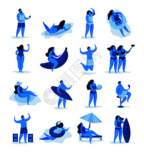 夏季派图像与人类人物海滩活动的空白背景矢量插图图片