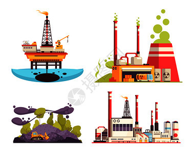 工业2x2理念集石油海上平台炼油厂电站污染隔离矢量图图片