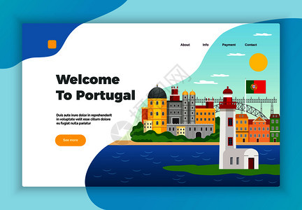 探索葡萄牙页与支付接触符号平矢量插图图片
