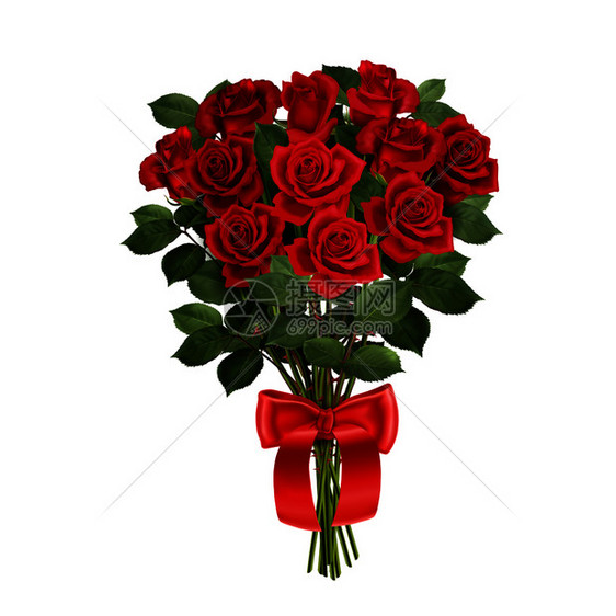 红色玫瑰与丝带现实的构图白色背景矢量插图图片
