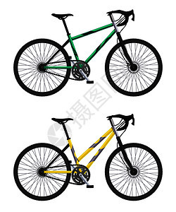 真实的自行车集与两种同型号的MTB硬尾自行车隔离图像空白背景矢量插图图片