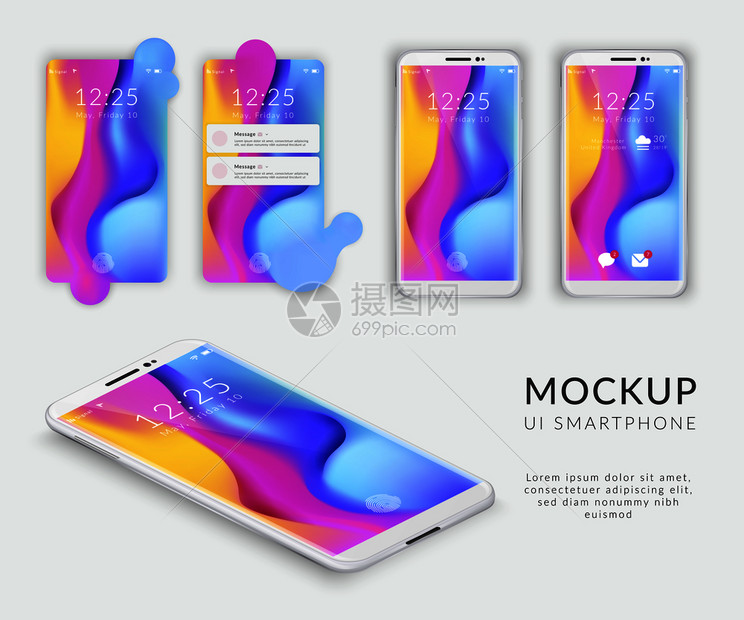 现实的手机智能手机用户界UI模型集与智能手机的孤立图像主屏幕矢量插图插画图片下载-正版图片300900854-摄图网