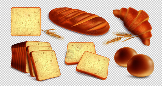 包写实透明的背景上,图像的烘焙产品小麦秸秆与阴影矢量插图图片
