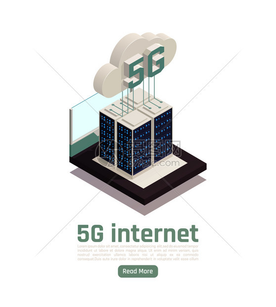 现代互联网5G通信技术等距成与可编辑文本点击按钮技术图像矢量插图图片