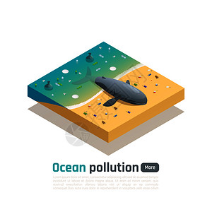海洋污染等距成与死亡鲸鱼污染的海岸与可编辑的文本矢量插图图片