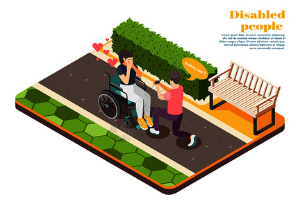 残疾人等距与轻人建议女孩轮椅矢量插图图片