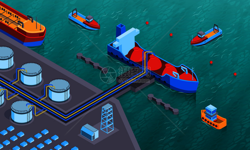 等距水运输水平成,以陆地为基础的设备油轮被装载矢量图图片