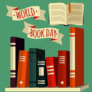 世界图书日,书架上的节日横幅,矢量插图图片