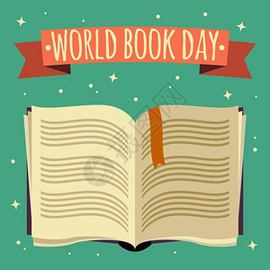 世界书日,打开带节日横幅的书,矢量插图图片