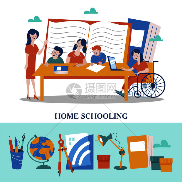 家庭教育的大型家庭残疾儿童家庭家庭教育的标志矢量插图家庭教育的大家庭家庭教育的标志矢量插图图片