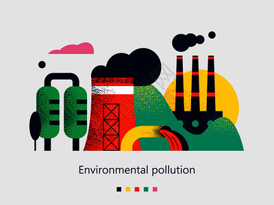 害排放大气水中环境的污染工厂,冒烟的烟囱,害废物排放河里可能矢量彩色插图与纹理与文字污染环境的害排放图片