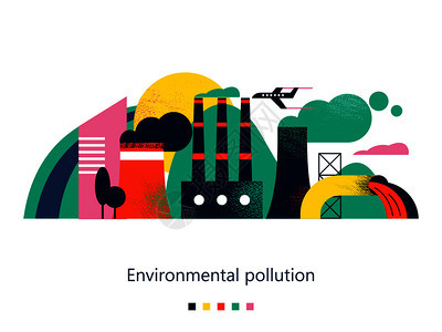 害排放大气水中环境的污染工厂,冒烟的烟囱,害废物排放河里可能矢量彩色插图与纹理与文字污染环境的害排放图片