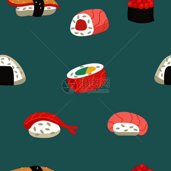 日本寿司卷无缝图案矢量插图图片