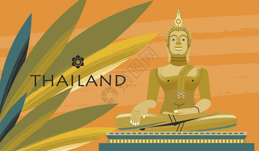 种宗教象征风插图泰国金色佛像矢量插图插画