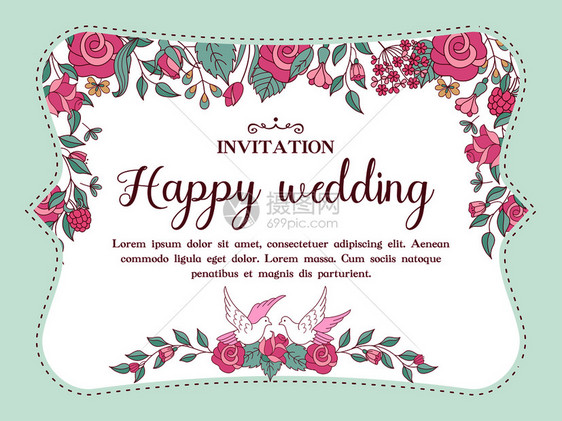 套婚礼邀请函的元素矢量插图白色背景上隔离图片