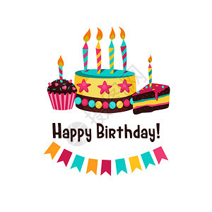 生日快乐贺卡可爱的生日蛋糕蜡烛背景图片