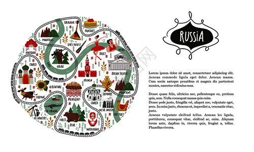 俄罗斯关于俄罗斯的矢量圆形插图关于俄罗斯的矢量图标俄罗斯的文化建筑艺术传统自然农业石油生产冶金图片