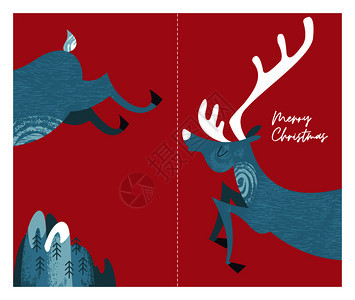 诞快乐贺卡红色背景上美丽的诞鹿矢量纹理手绘独特的插图节日诞节新贺卡诞快乐图片