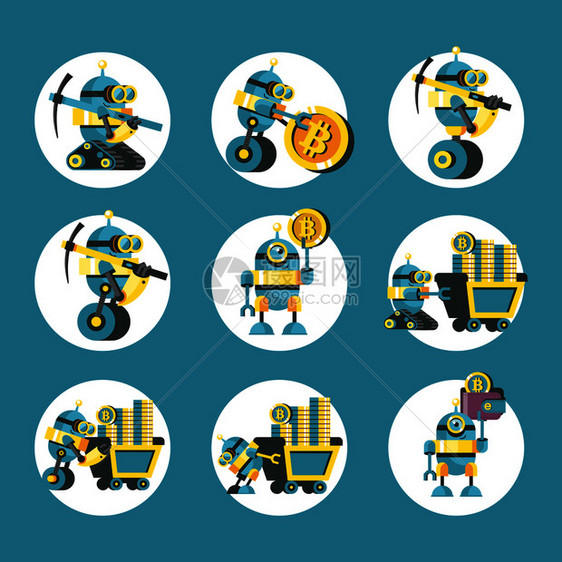 矢量图标比特币可爱的机器人,的比特币比特币采矿矢量插图加密货币图片