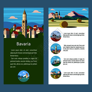 巴伐利亚,德国美丽的风景,巴伐利亚的传统建筑城堡,村庄,城市,山脉,田野明信片,标,带文字的章巴伐利亚图片