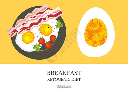 早餐生酮饮食的美味早餐培根鸡蛋矢量插图与独特的手绘纹理早餐生酮饮食的美味早餐培根鸡蛋矢量插图图片