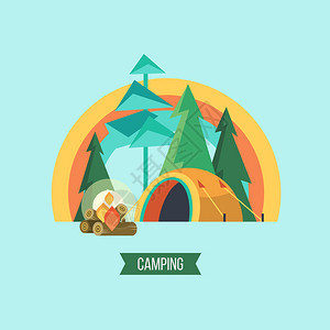露营矢量插图暑假大自然的帐篷里图片