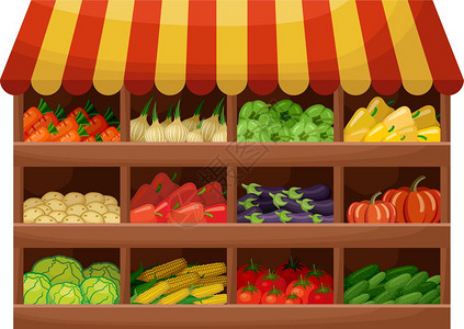 蔬菜农民商店产品的柜台矢量图片