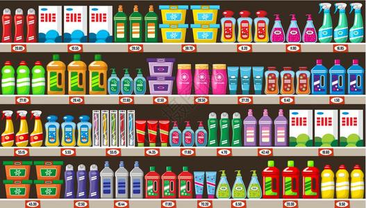 家用化学品清洁剂商店矢量插图图片